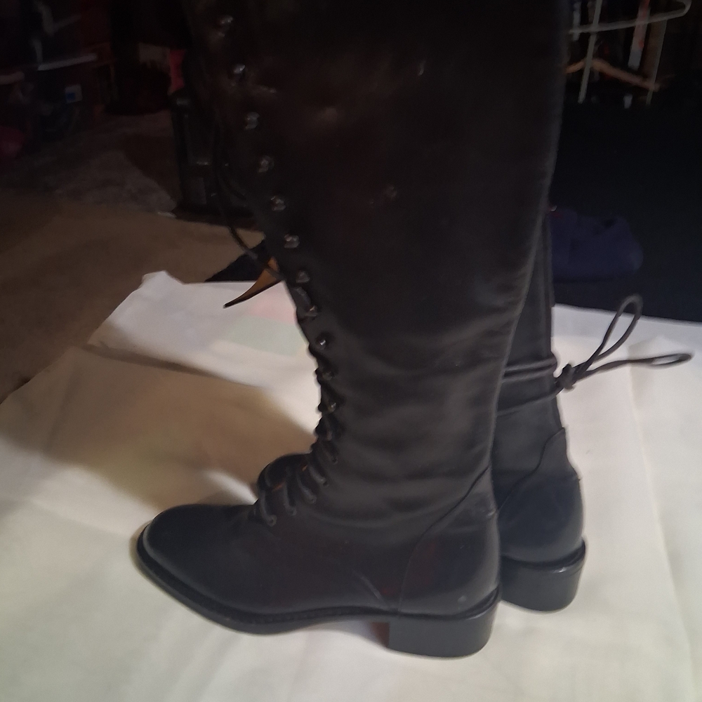 Joan & David Black Leather Tall Lace-Up Boots - Picture 3 of 7